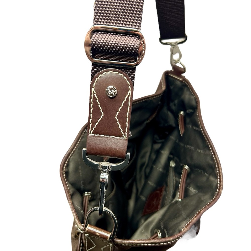 LANCEL PARIS 1876 handbag, nylon leather trim brown with shoulder strap - Picture 10 of 17